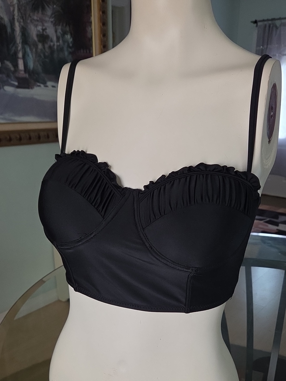 Black Longline Bralette with Ruffle Trim ❤️